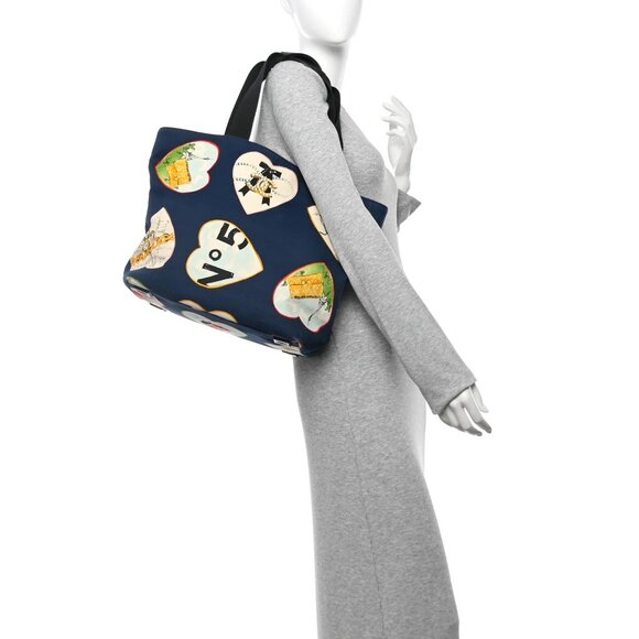CHANEL Canvas Coco Hearts Print Tote Shopper Shoulder Bag - Picture 2 of 10